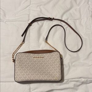 Michael Kors Beige and Brown Monogram Crossbody Bag